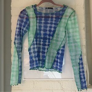 Zara Blue and Green Sheer Top